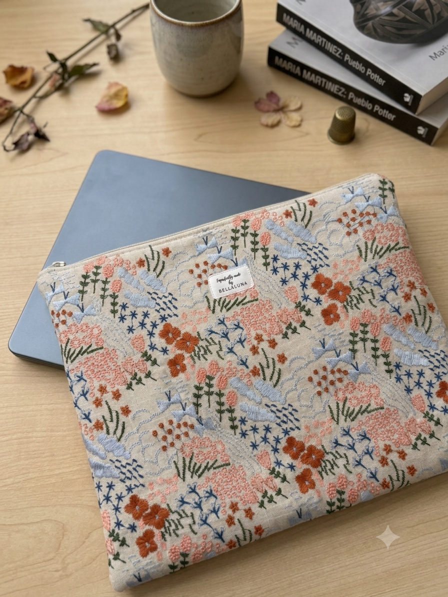Floral Embroidered Canvas laptop bag