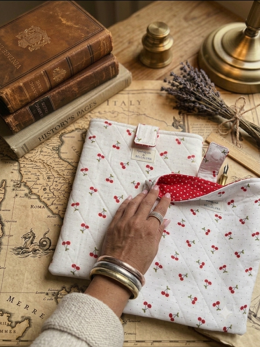 Sweet Cherry Handcrafted Quilted Book Sleeve
