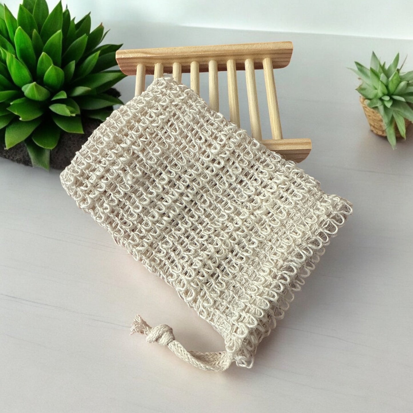 Bamboo holder and Exfoliating Bag Set