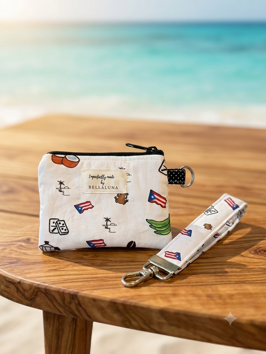 Boricua Bliss: Handcrafted Pouch & Key Fob Set