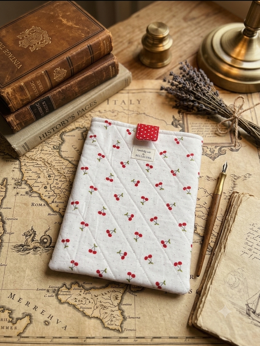 Sweet Cherry Handcrafted Quilted Book Sleeve